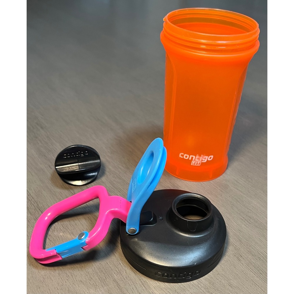 Contigo Fit Shaker Bottle Orange Pink Blue Carabiner Lid 20oz Protein Mixer